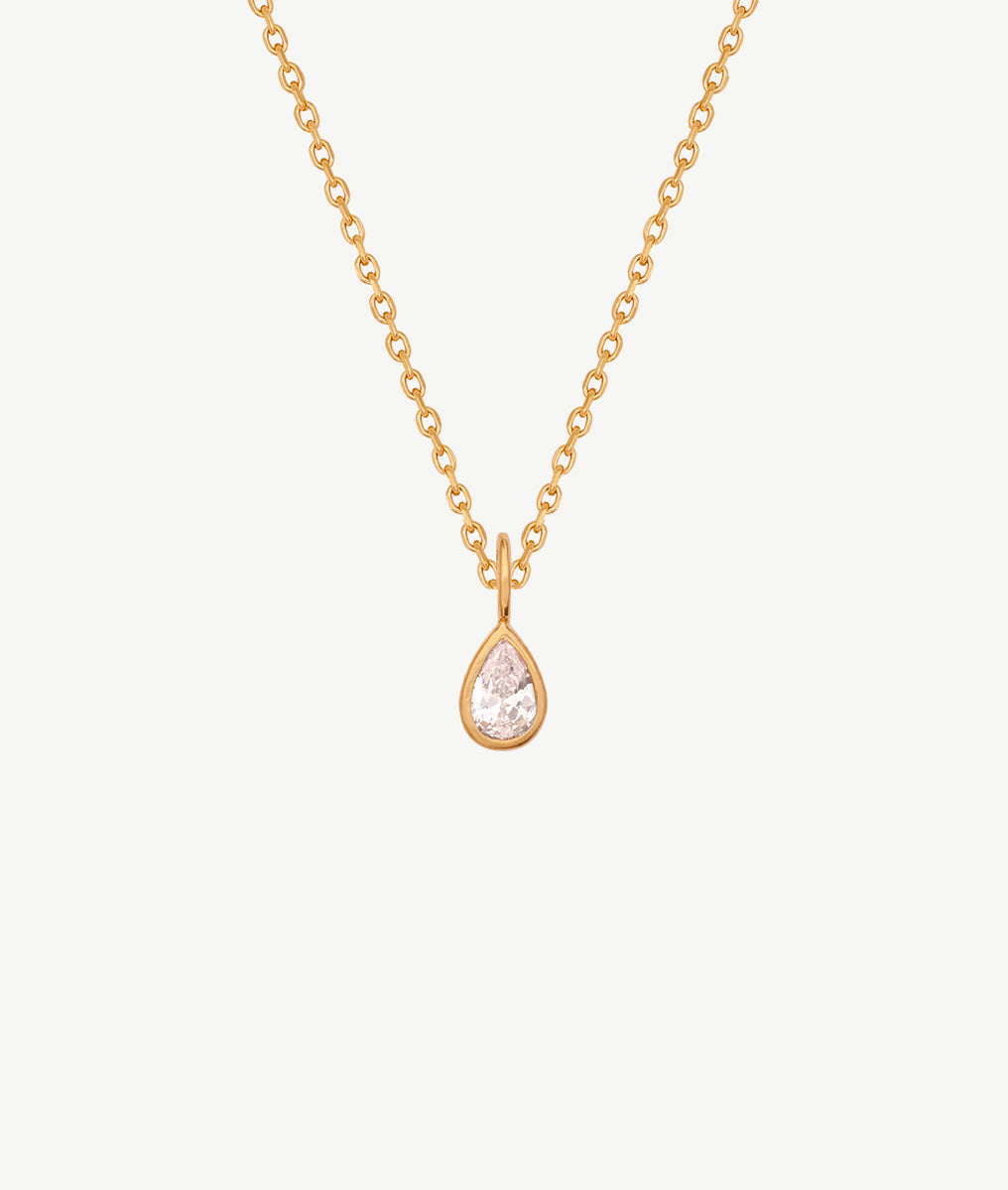 Collier chaîne et pendentif goutte zircon Plaqué or - 2
