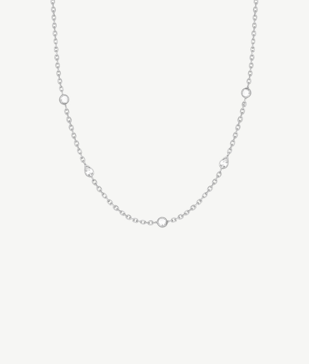Collier chaîne pastilles rondes et gouttes zircons Argent 925 - 2