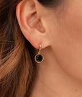 Boucles d'oreilles créoles et Onyx Plaqué or - 1