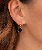 Boucles d'oreilles créoles et Onyx Plaqué or - 1