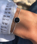 Bracelet chaîne perlée pastille Onyx Argent 925 - 1
