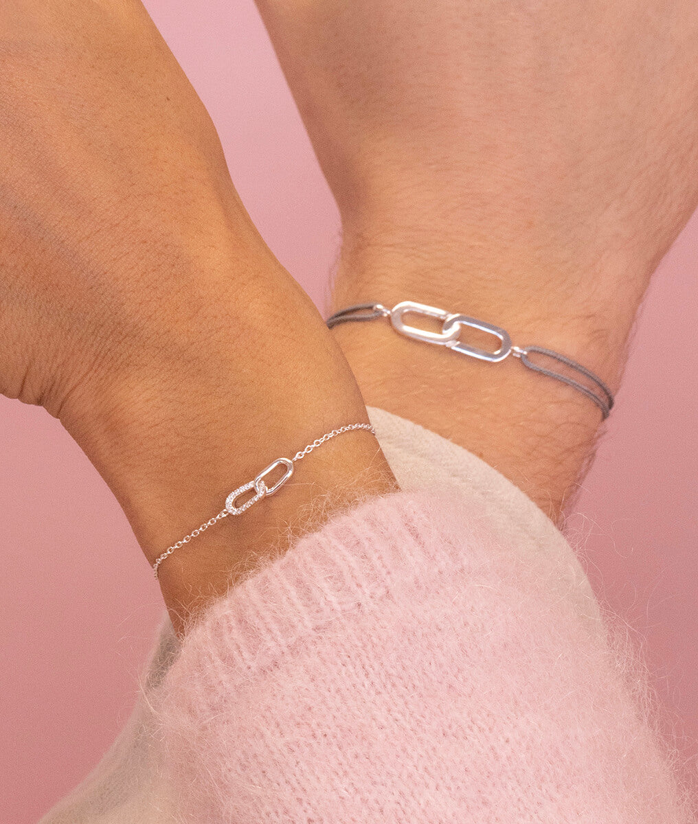 Bracelets couple rectangles entrelacés zircons et lisses Argent 925 - 2