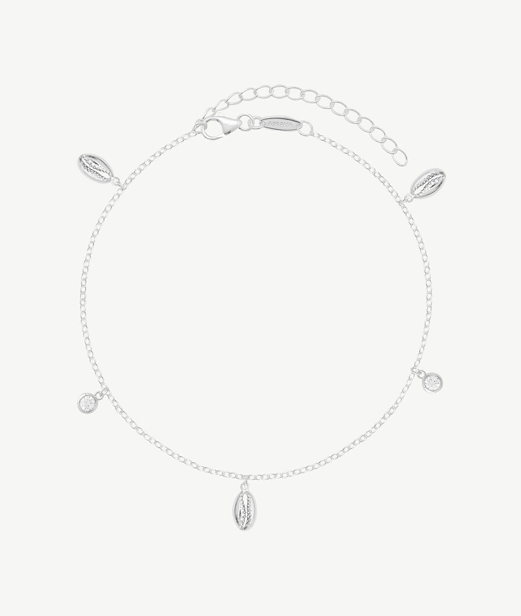 Chaîne de cheville coquillages suspendus et zircons Argent 925 - 2