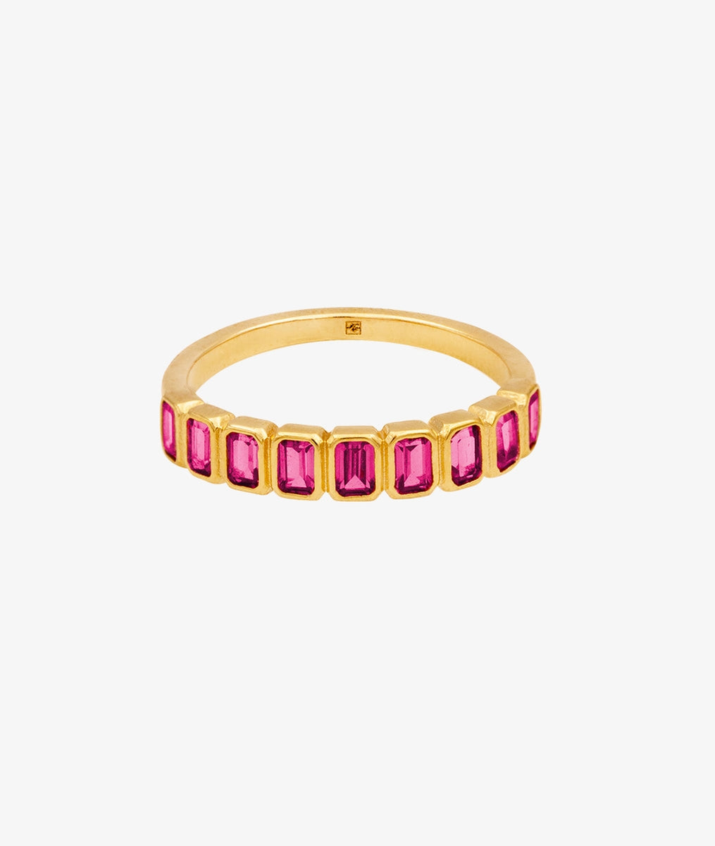 Bague fine zircons rectangles roses Plaqué or - 2