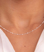 Collier chaîne et perles émail blanc Argent 925 - 1