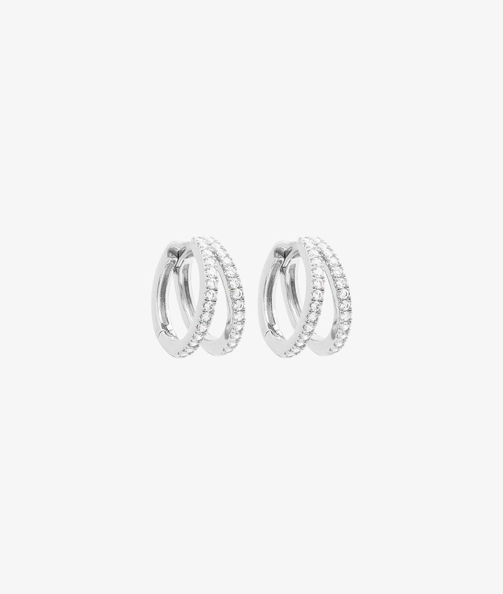 Boucles d'oreilles illusion double créoles et zircons Argent 925 - 2