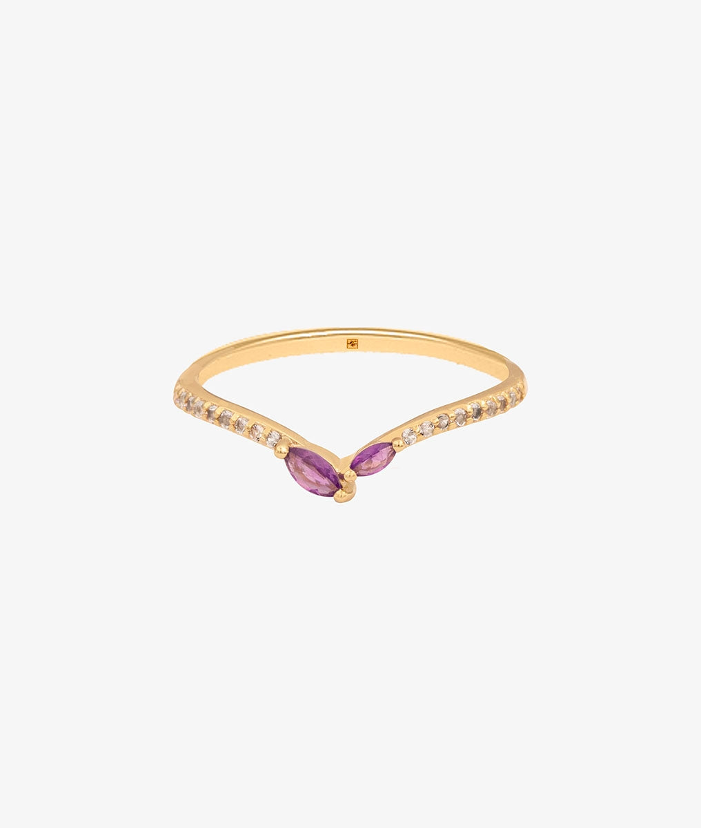 Bague fine pétales Améthyste Plaqué or - 2