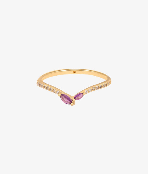 Bague fine pétales Améthyste Plaqué or - 2