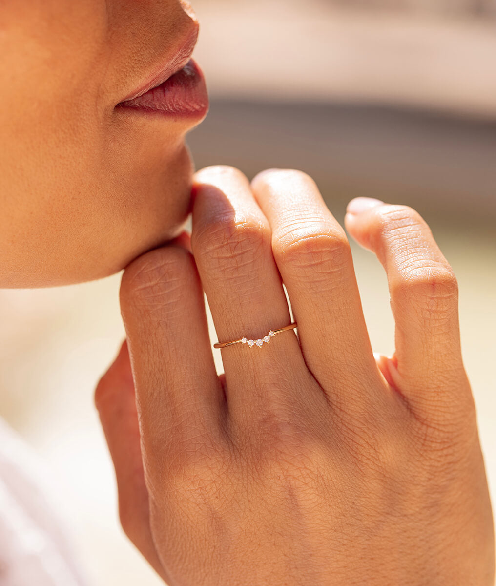 Bague fine 5 mini zircons Plaqué or - 1