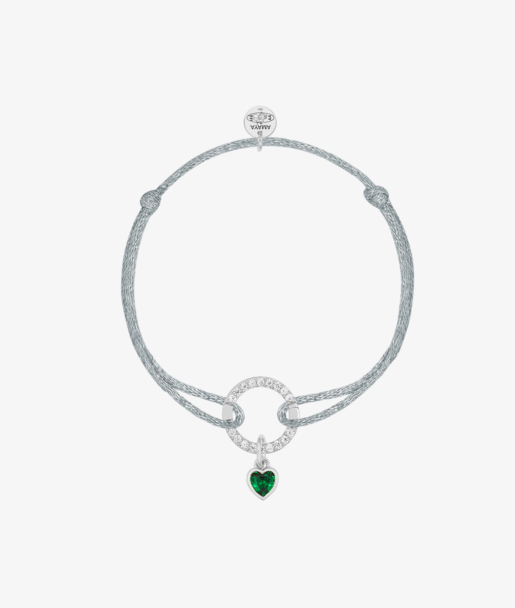 Bracelet cordon scintillant mousqueton rond et petit coeur zircon Argent 925 - 2