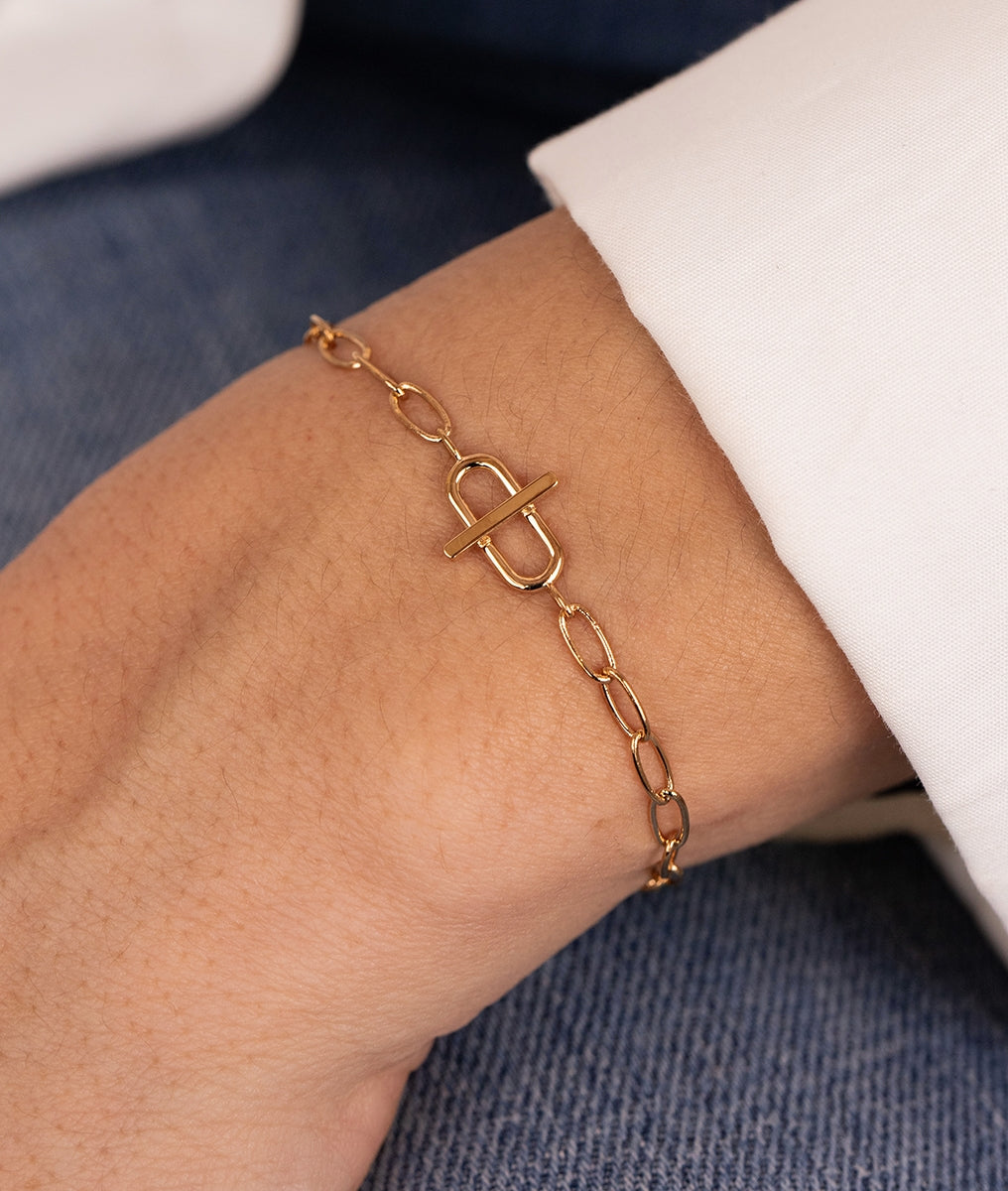 Bracelet chaîne grands maillons et fermoir Plaqué or - 1