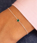 Bracelet chaîne et zircon coeur vert Argent 925 - 1