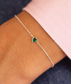 Bracelet chaîne et zircon coeur vert Argent 925 - 1