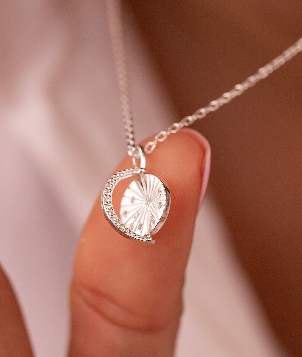 Collier chaîne médaille Céleste astres et zircons Argent 925 - 2