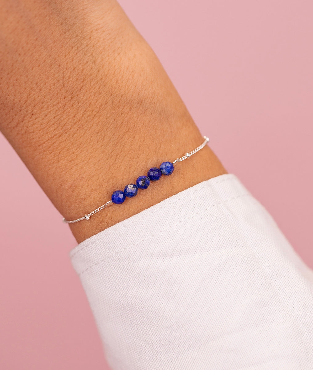 Bracelet chaîne et barrette de Lapis Lazuli Argent 925 - 1