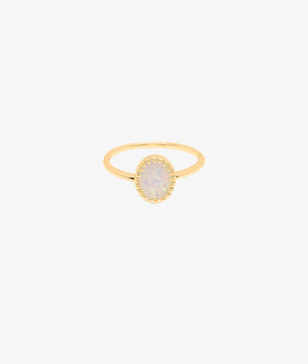 Bague pastille Opale blanche ovale Plaqué or - 2