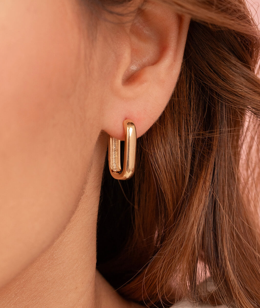 Boucles d'oreilles créoles rectangles Plaqué or - 2