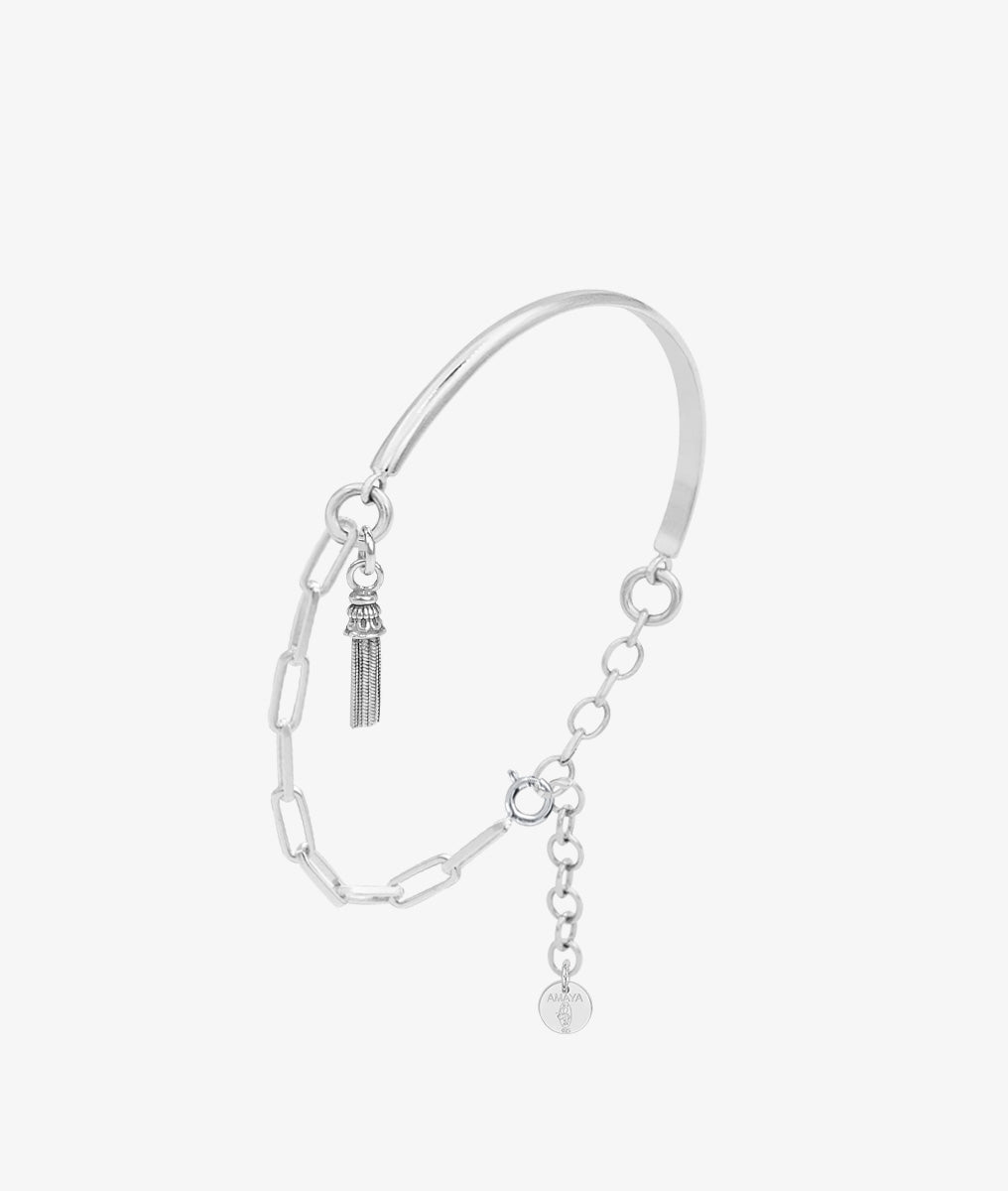 Demi jonc chaînette grands maillons et pompon Argent 925 - 2