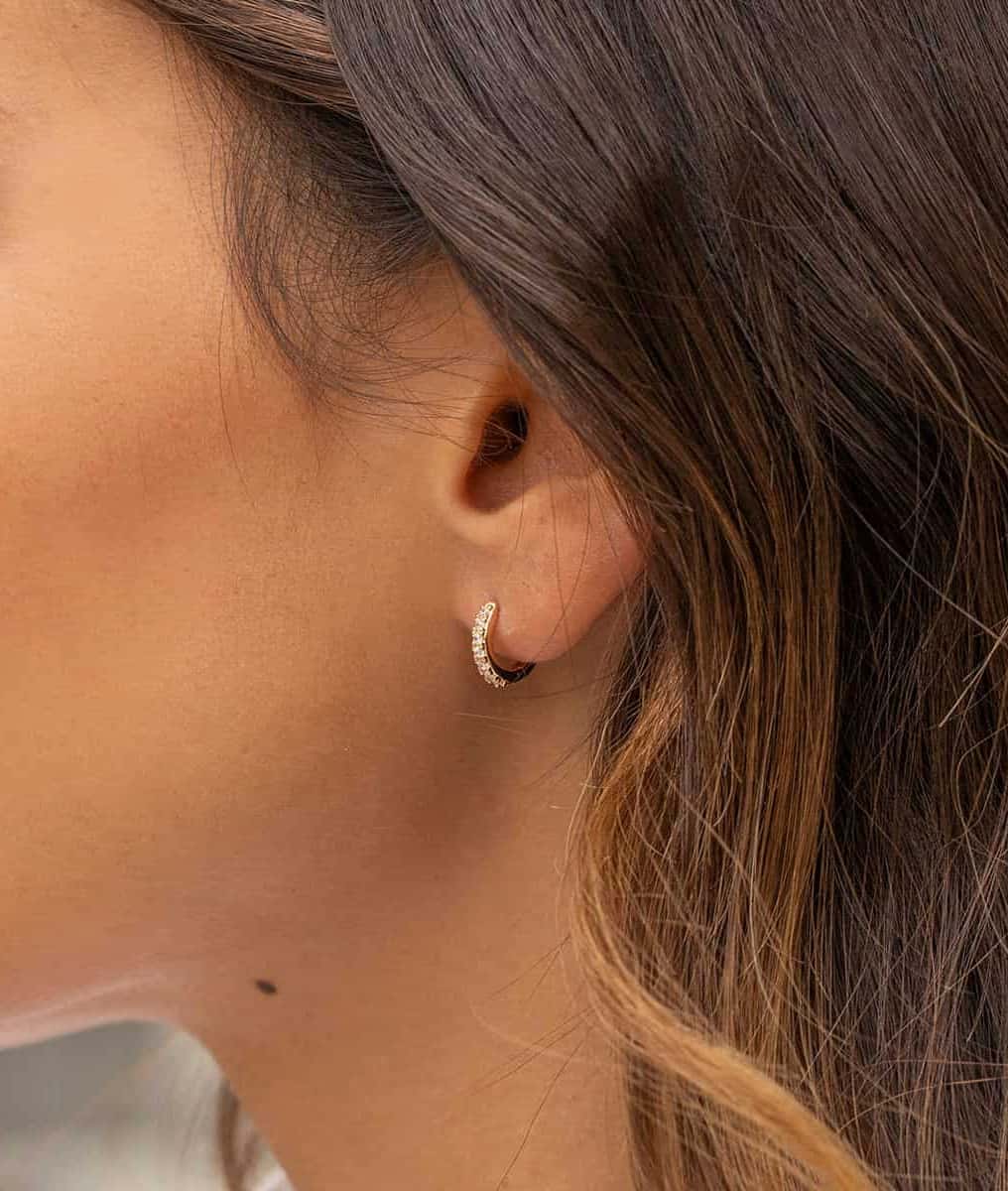 Boucles d'oreilles petites créoles zircons Plaqué or - 1