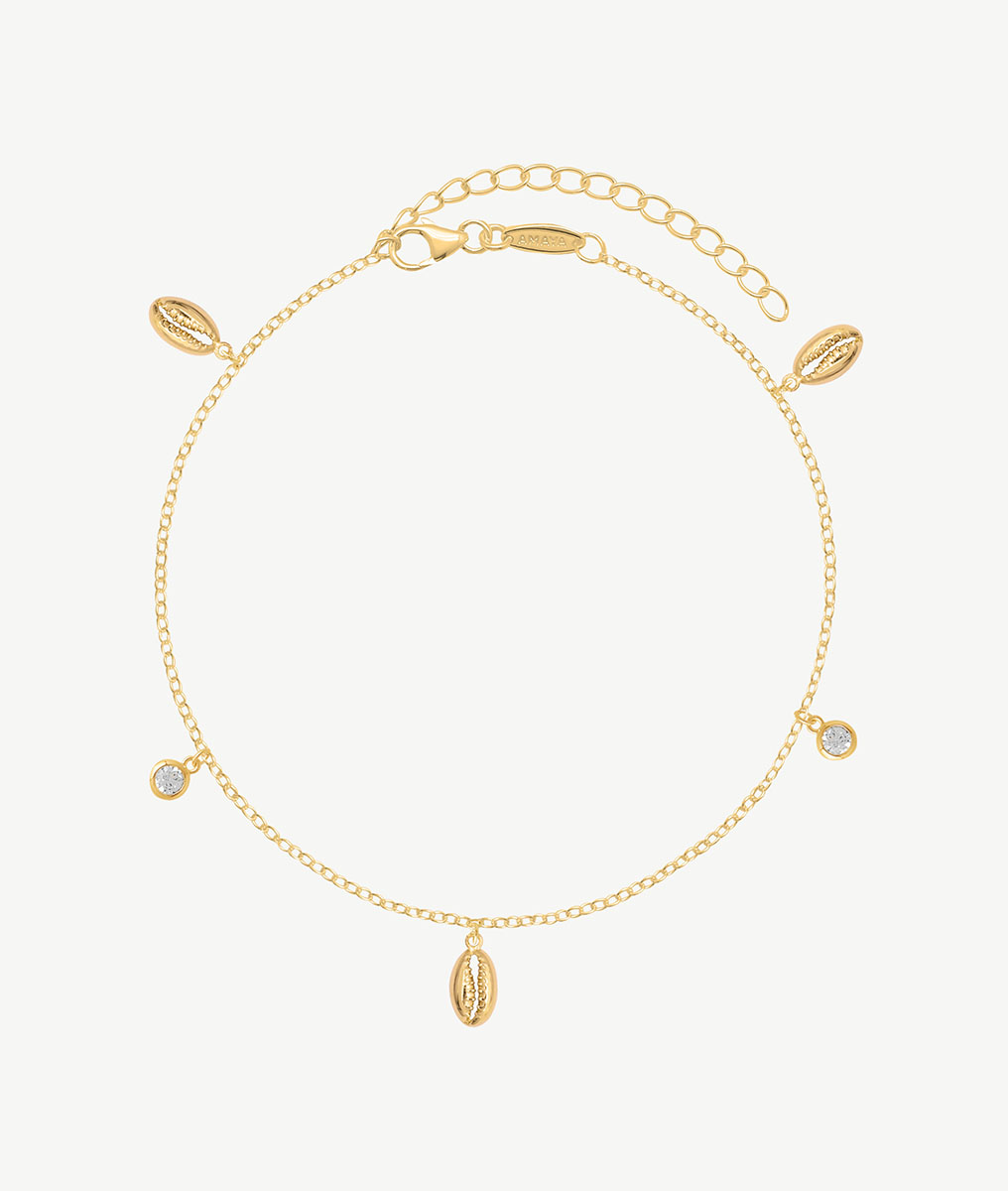 Chaîne de cheville coquillages suspendus et zircons Plaqué or - 2