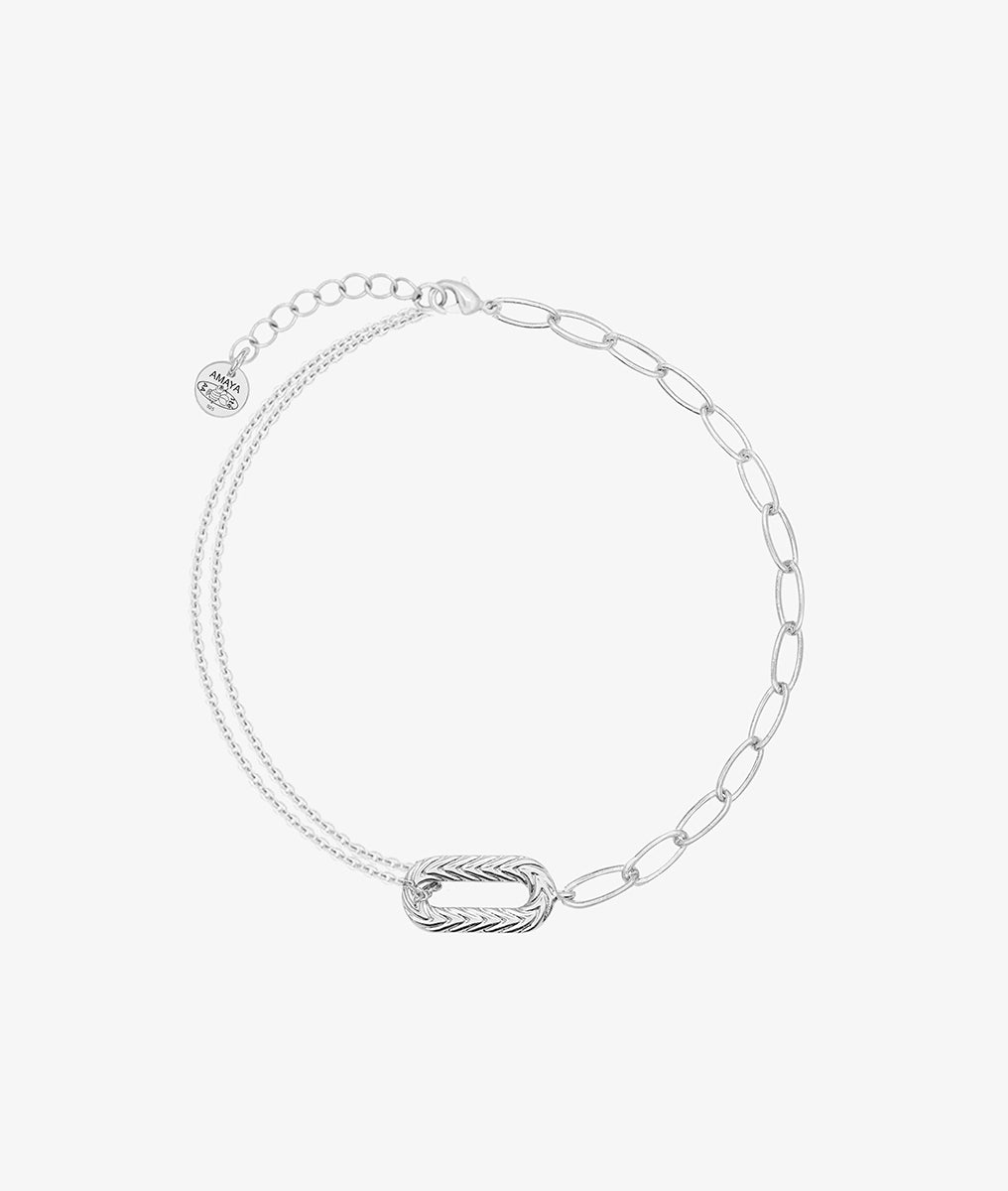 Bracelet grands maillons et pendentif ovale tressé Argent 925 - 2