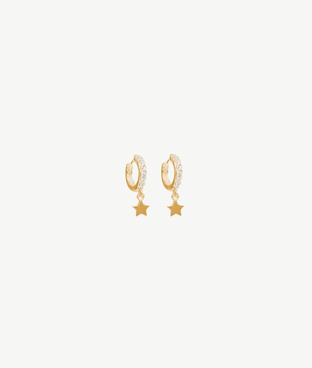 Boucles d'oreilles créoles zircons et petite étoile Plaqué or - 2