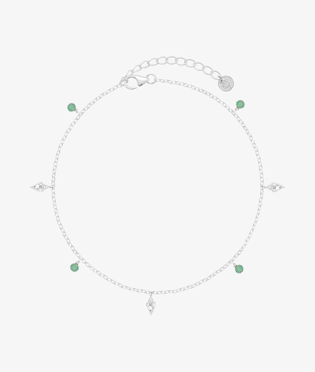 Chaîne de cheville zircons verts et coquillages suspendus Argent 925 - 2
