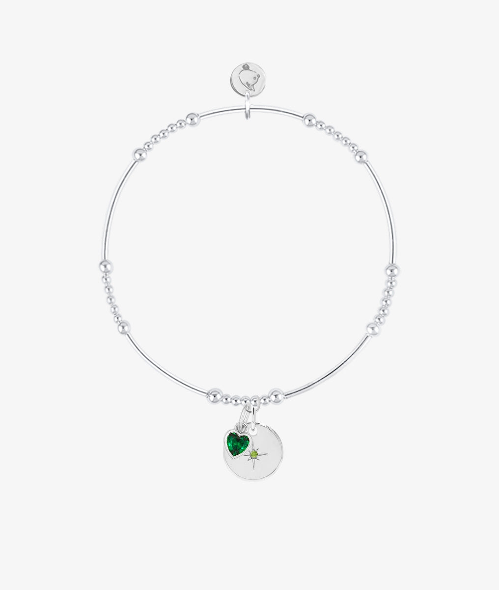 Bracelet perles 2mm et tubes médaille étoile scintillante et petit coeur zircon Argent 925 - 2