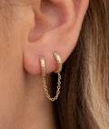 Boucle d'oreille double créoles texturées et chaîne [à l'unité] Plaqué or - 1