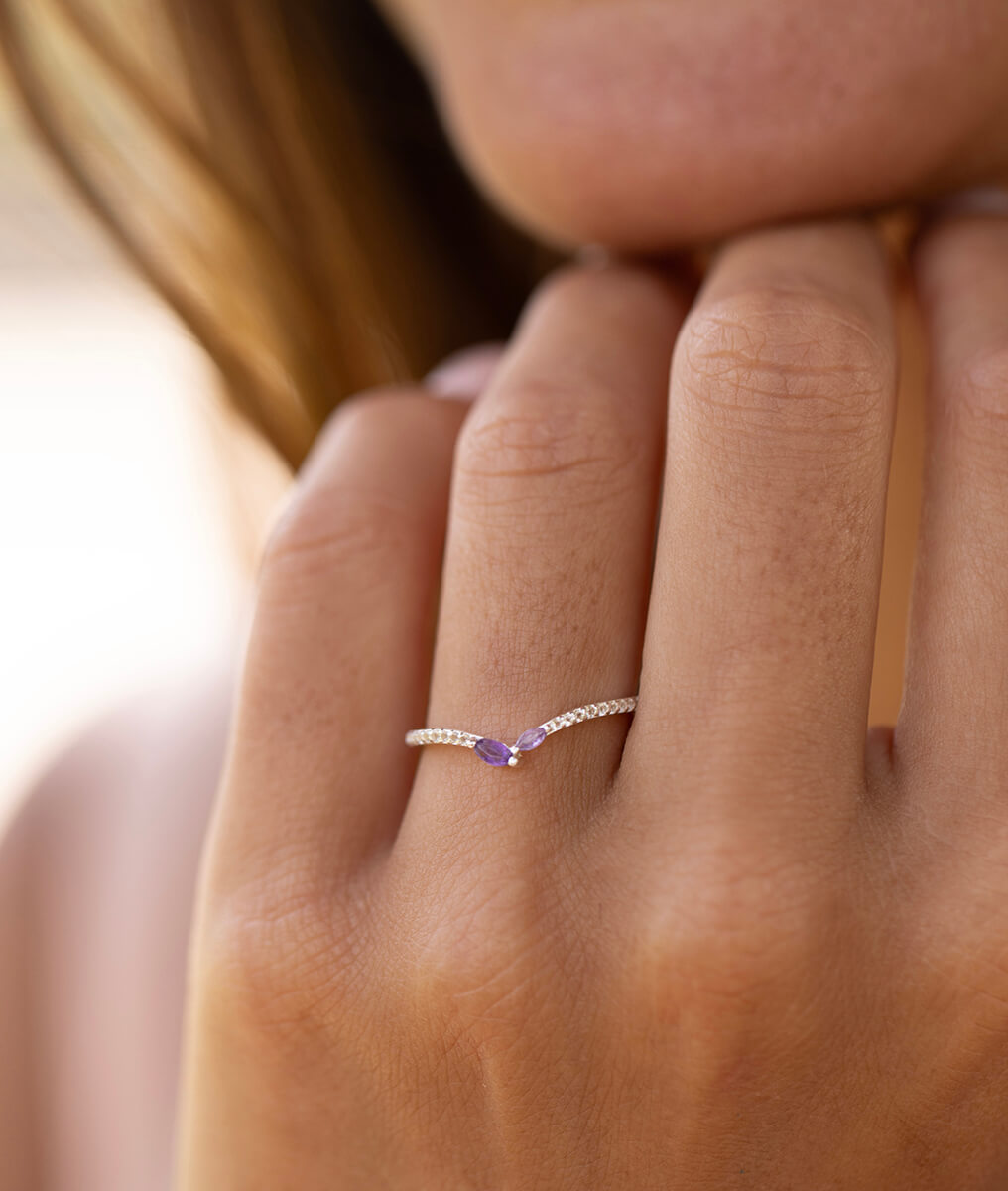 Bague fine pétales Améthyste Argent 925 - 1