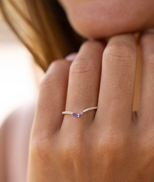 Bague fine pétales Améthyste Argent 925 - 1