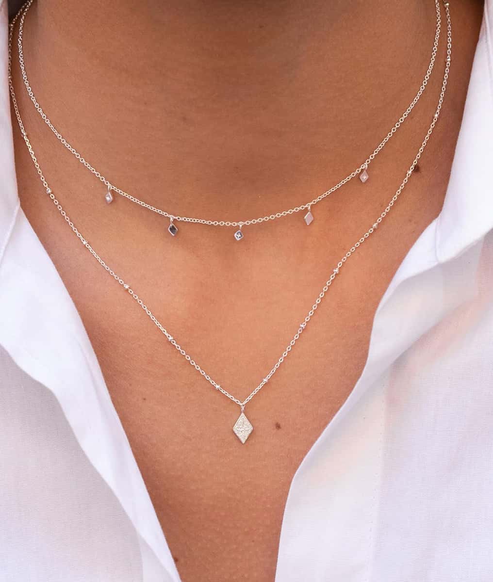 Collier chaîne double rang losanges Argent 925 - 1