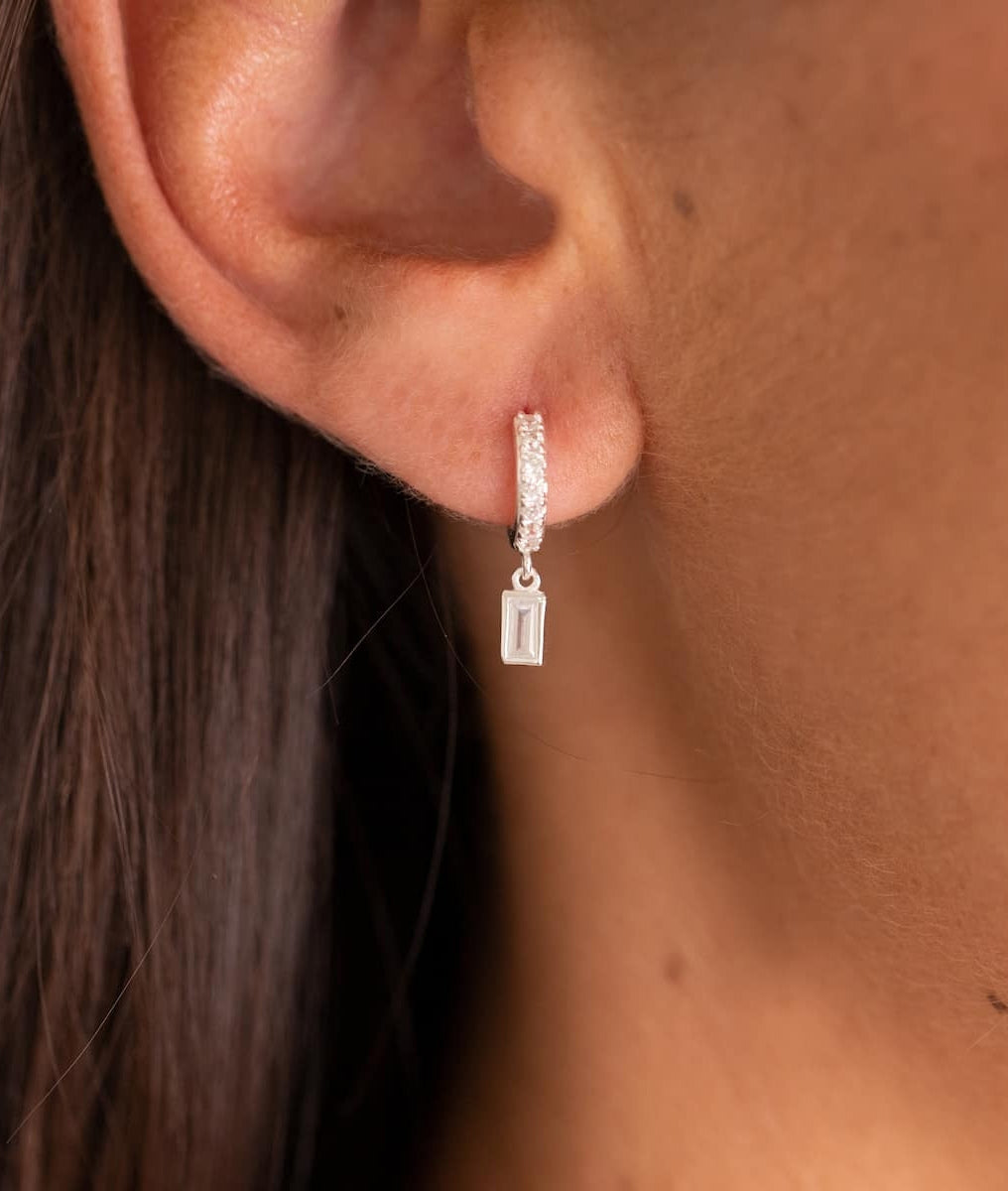 Boucles d'oreilles créoles zircons et rectangles zircons Argent 925 - 1