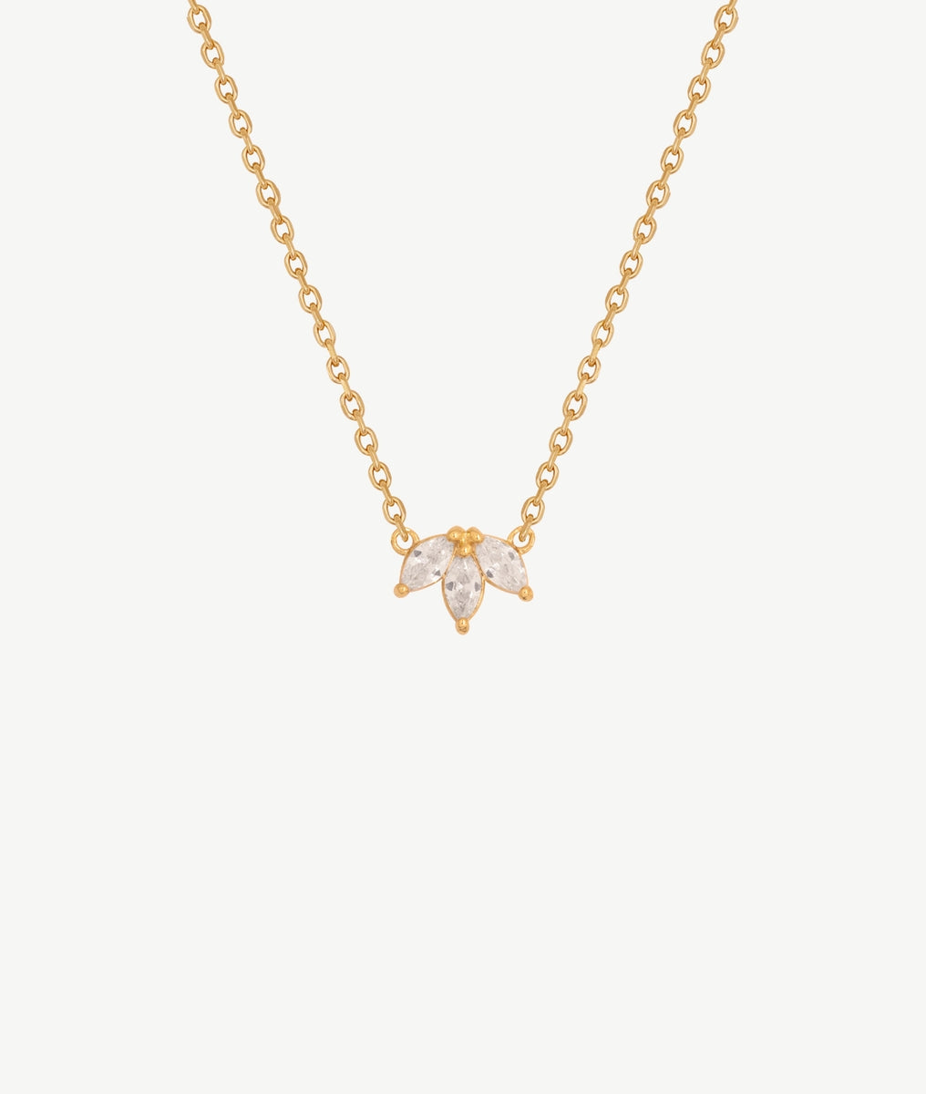 Collier chaîne trois pétales de zircons Plaqué or - 2