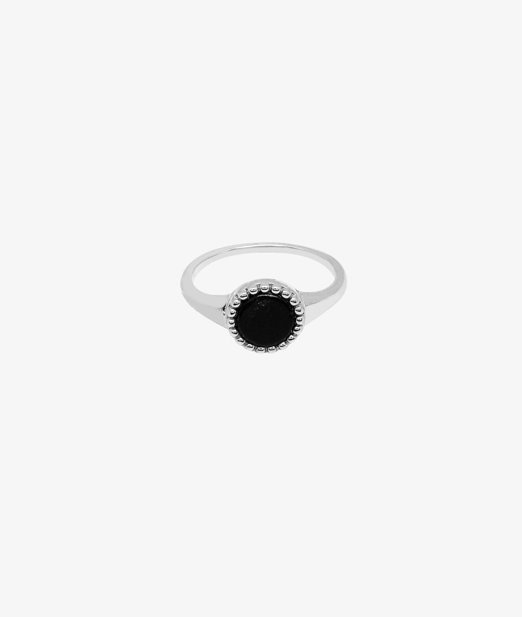 Bague grande pastille perlée Onyx Argent 925 - 2