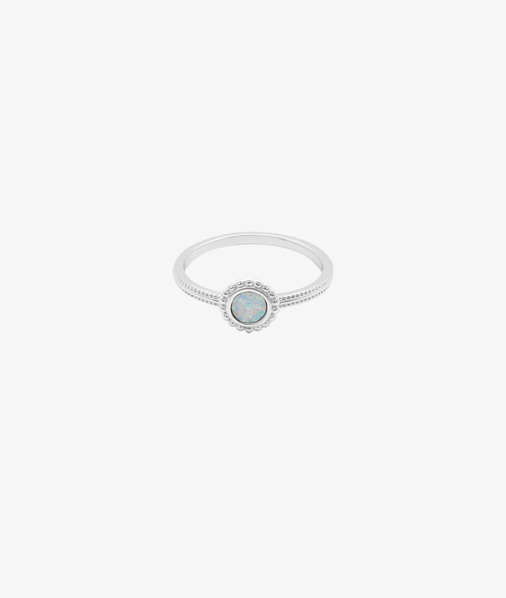 Bague pastille perlée Opale blanche Argent 925 - 2