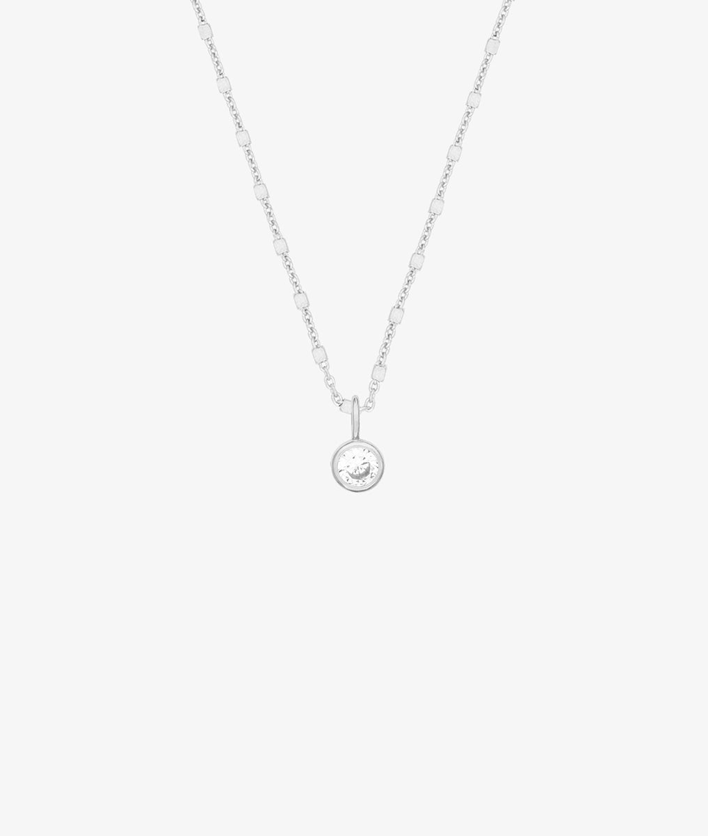 Collier chaine maille carrée facettée et médaille solitaire zircon Argent 925 - 2