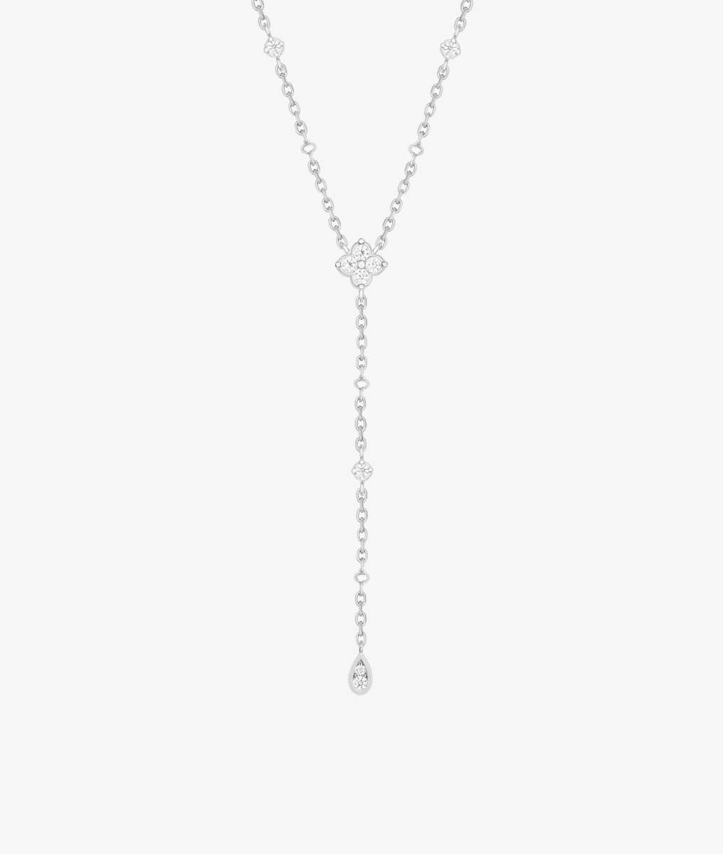 Collier cravate fleur de zircons et goutte Argent 925 - 2