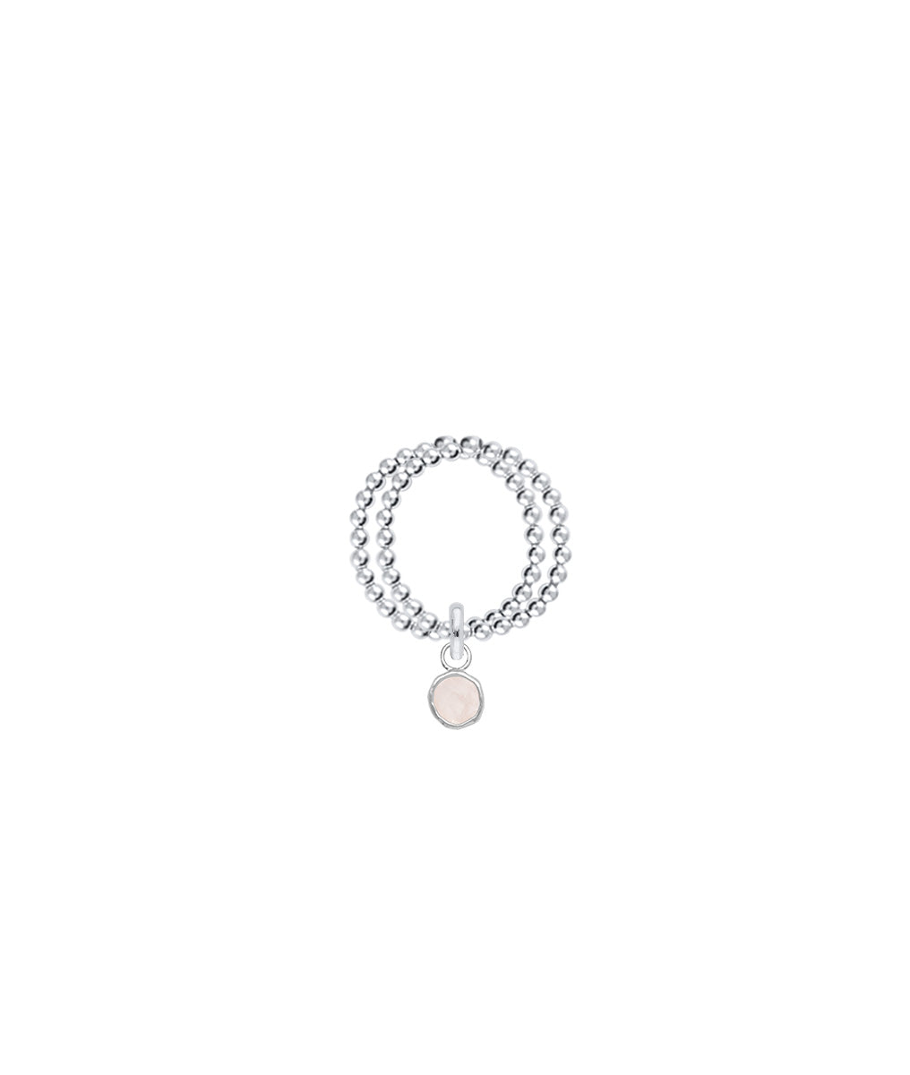 Bague perles 2 rangs et Quartz rose serti Argent 925 - 2