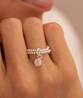 Bague perles 2 rangs et Quartz rose serti Argent 925 - 1