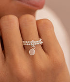 Bague perles 2 rangs et Quartz rose serti Argent 925 - 1