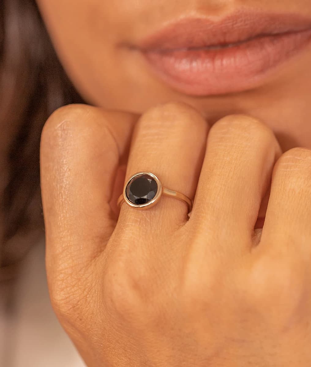 Bague pastille Onyx Plaqué or - 1
