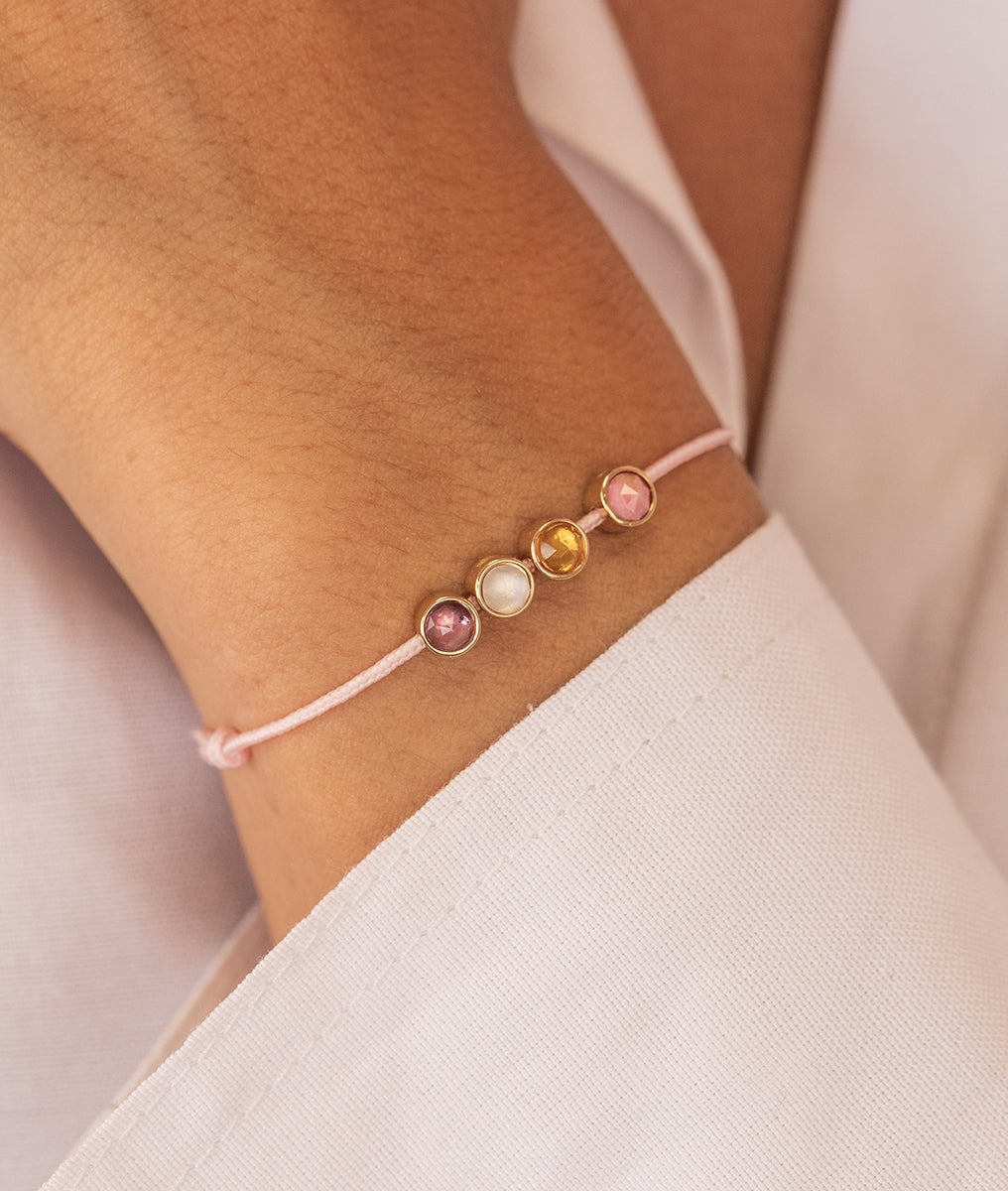 Bracelet cordon quadruple pierre de naissance Plaqué or - 1