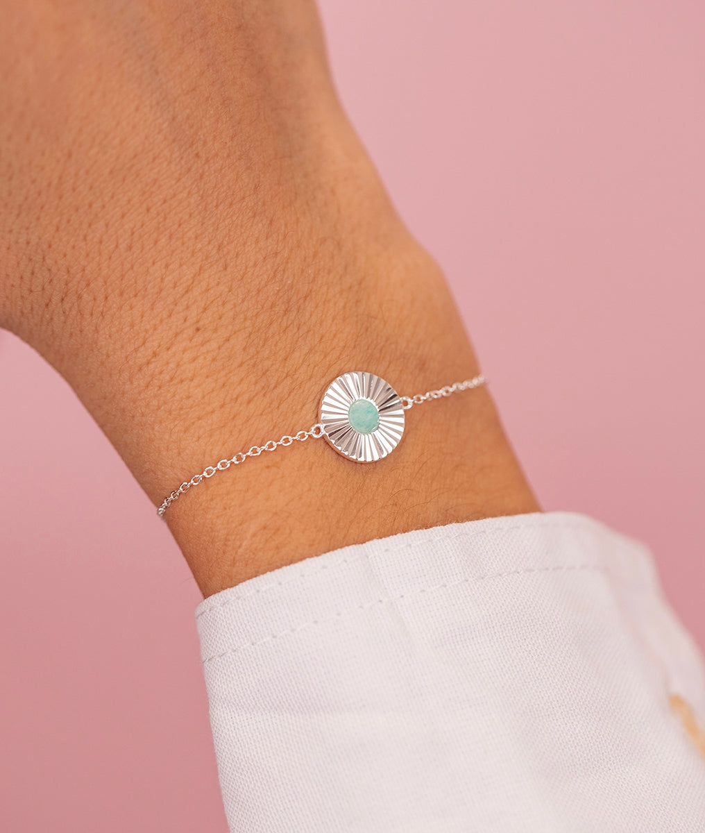 Bracelet chaîne et pastille striée Amazonite Argent 925 - 1