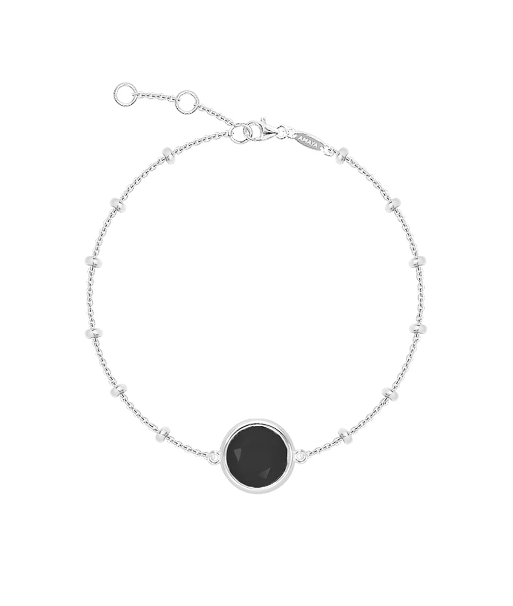 Bracelet chaîne perlée pastille Onyx Argent 925 - 2