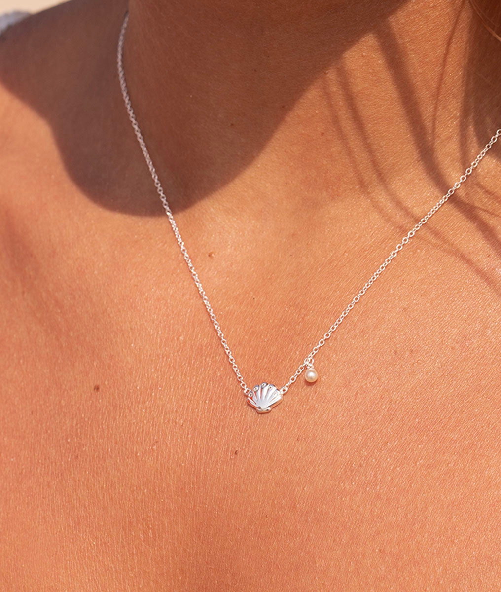 Collier chaîne coquillage zircons et perle nacrée Argent 925 - 1