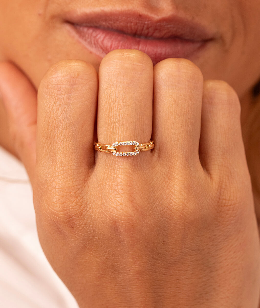 Bague rectangles entrelacés et zircons Plaqué or - 1