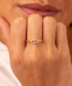 Bague rectangles entrelacés et zircons Plaqué or - 1