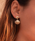 Boucles d'oreilles pendantes coquillages zircons Plaqué or - 1