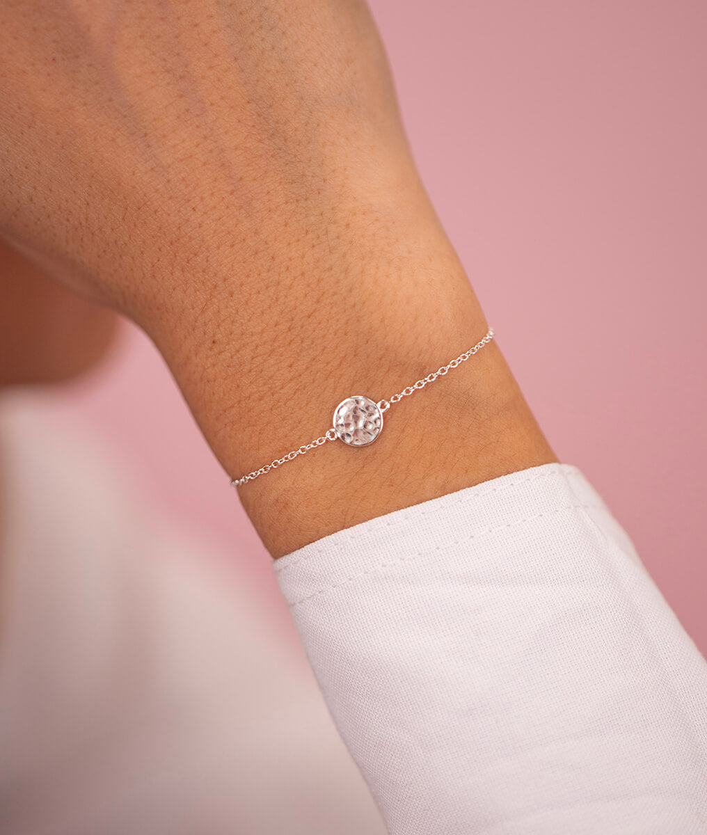 Bracelet chaînette pastille martelée Argent 925 - 1